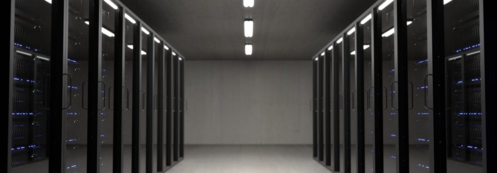 Server racks in a data centre during decommissioning