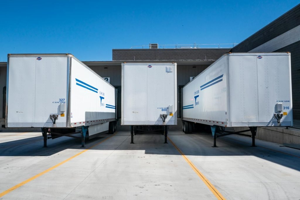 Moving truck loaded with household boxes ready for departure